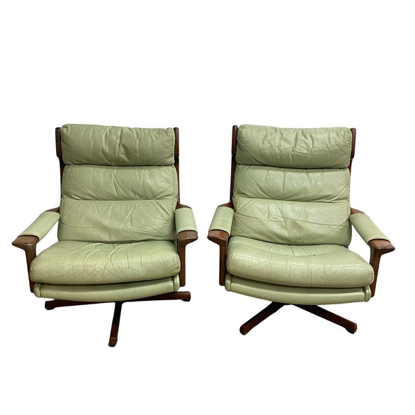 Mid Century Tessa Delmont Sage Leather Swivel Armchair