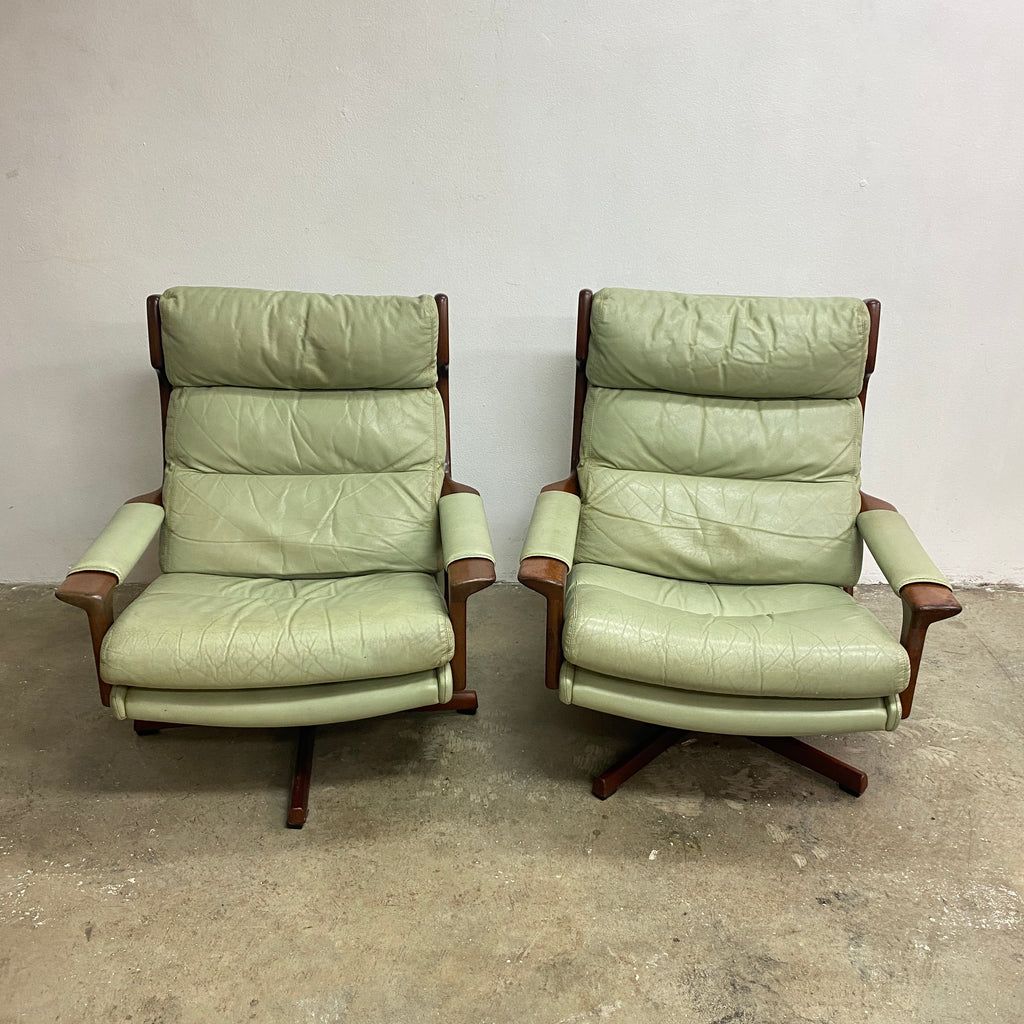 Mid Century Tessa Delmont Sage Leather Swivel Armchair