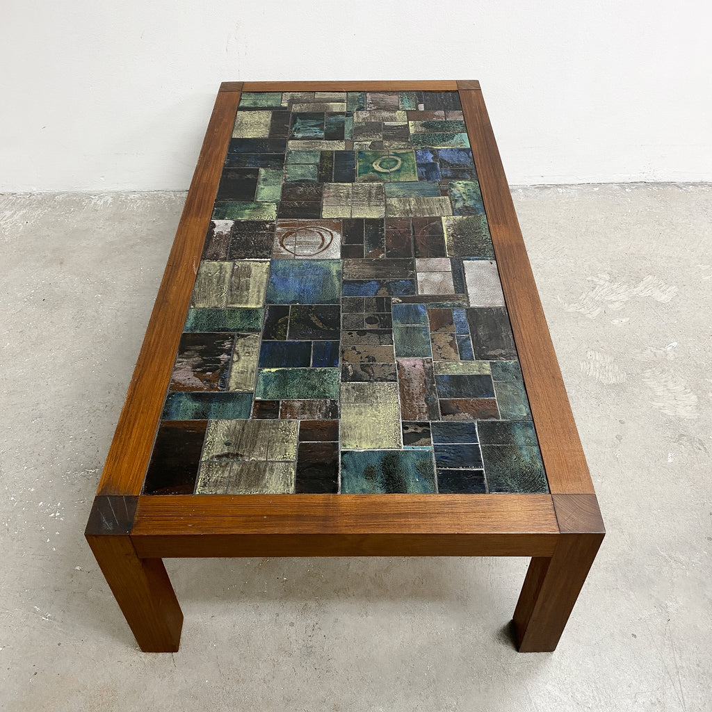Mid Century Blackwood And Ceramic Tile Top Coffee Table 1970s