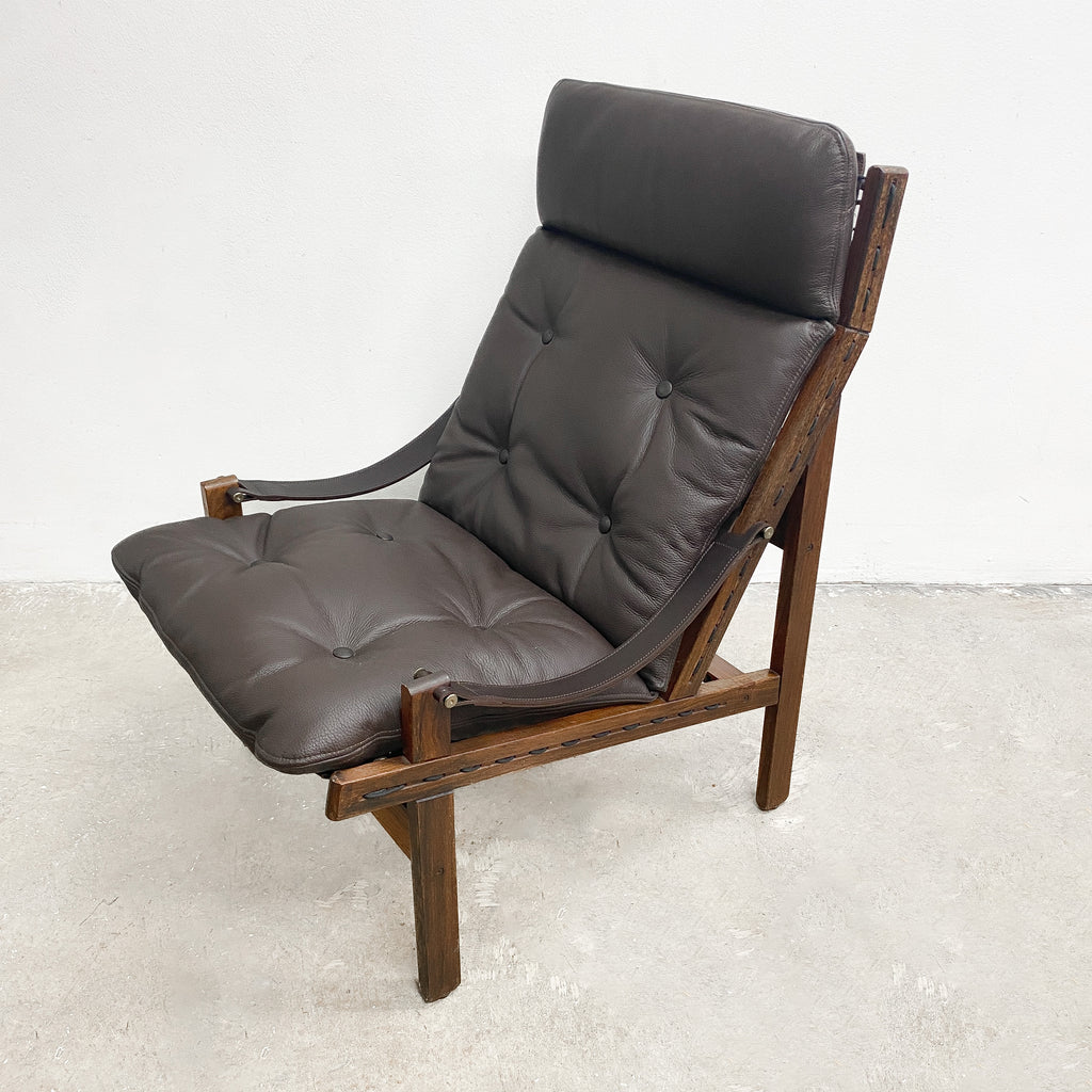 Mid Century Torbjon Afdal High Back “Hunter” Leather Chair