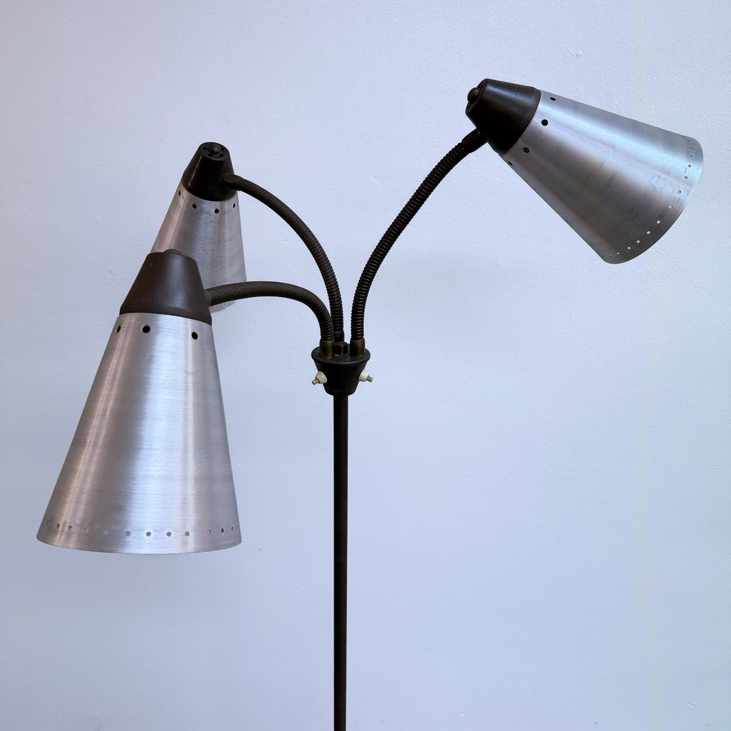 Mid Century Triple Shade Goose Neck Floor Lamp