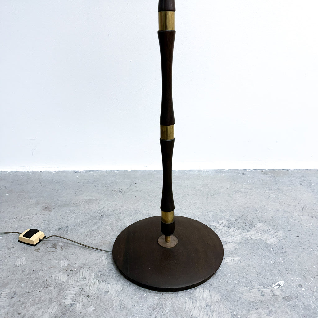 Mid Century Wood And Brass Banded Danish Floor Lamp