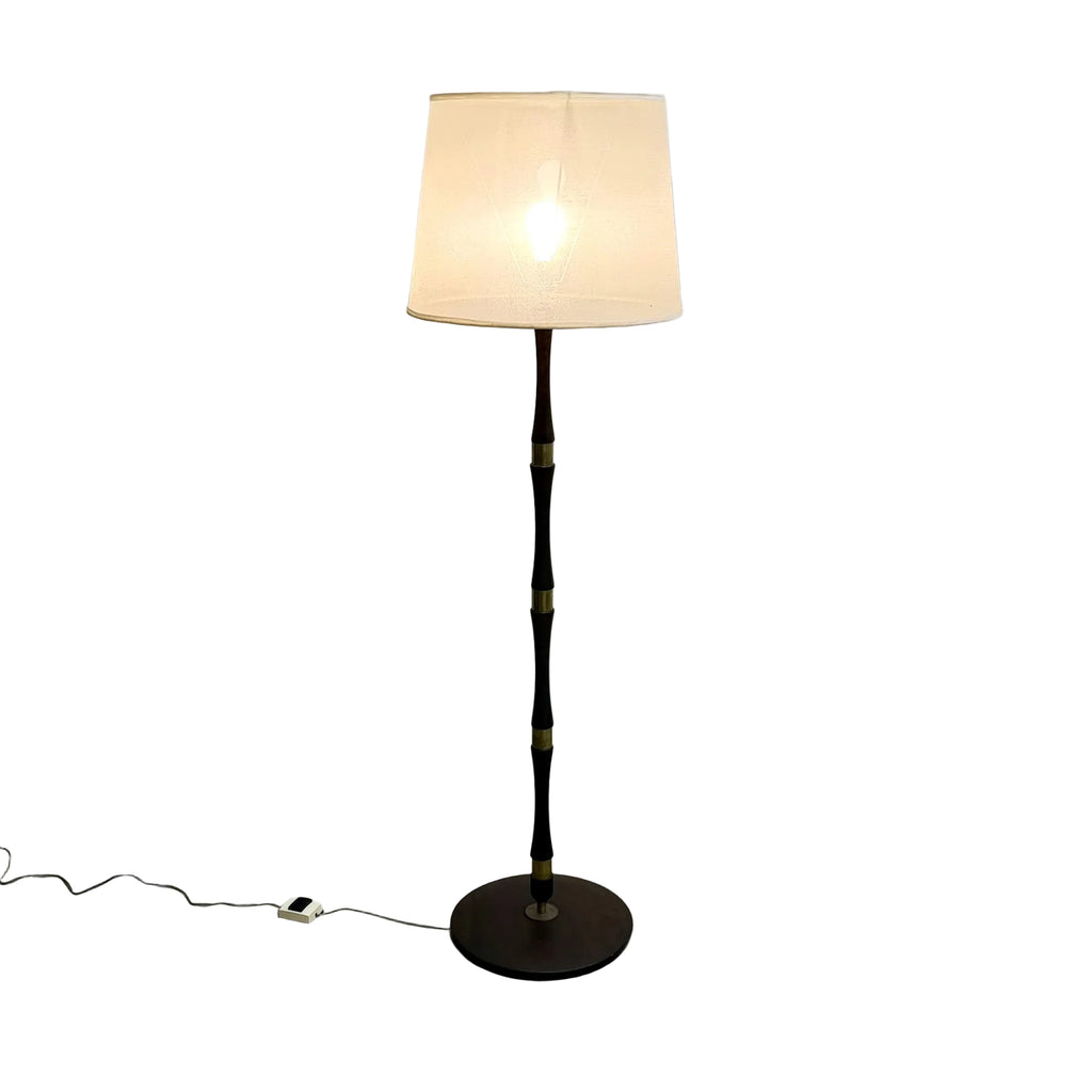 Mid Century Wood And Brass Banded Danish Floor Lamp