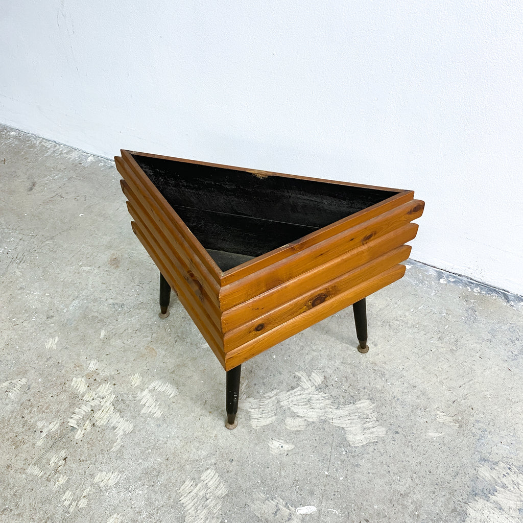 Mid Century Wooden Corner Pot Plant Holder