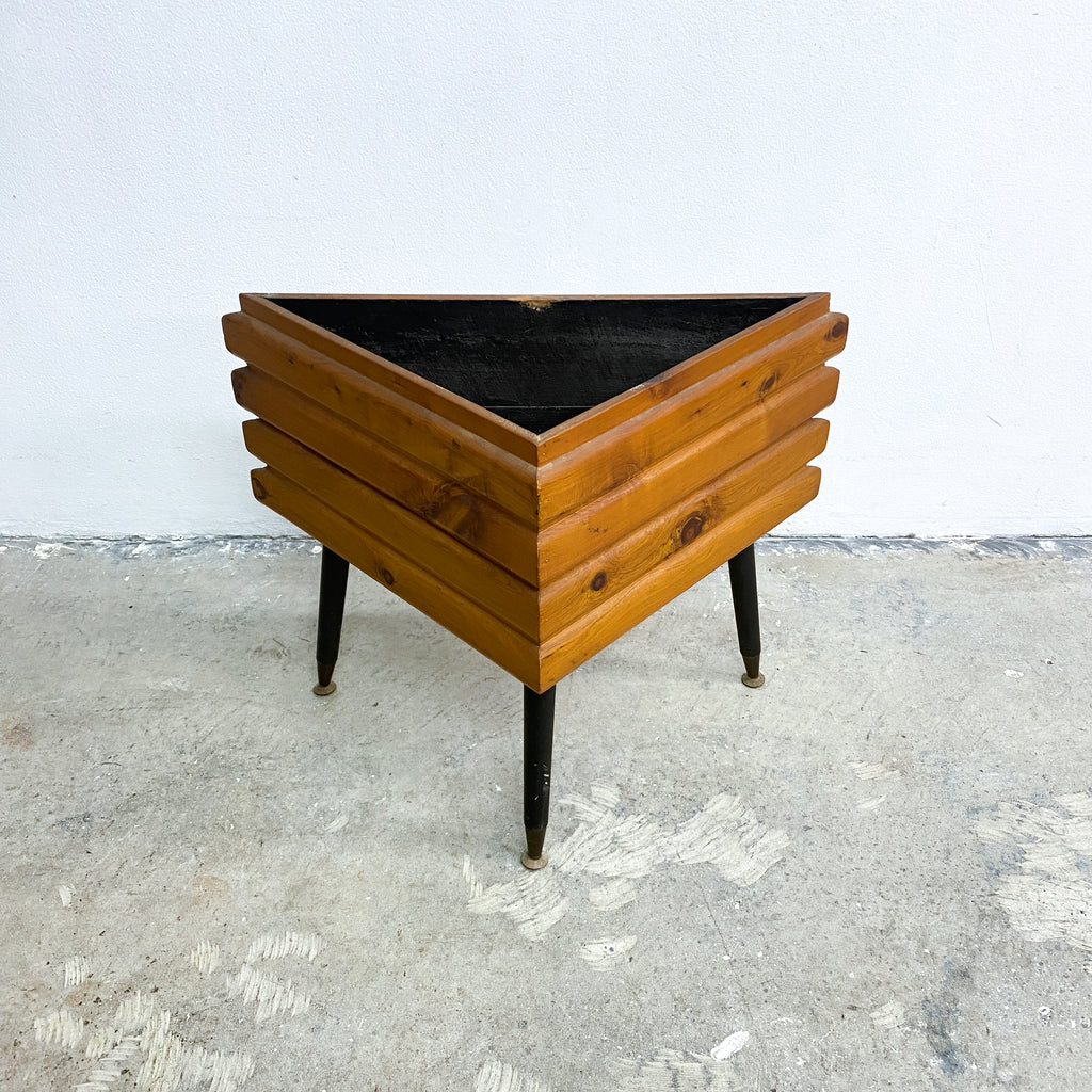 Mid Century Wooden Corner Pot Plant Holder