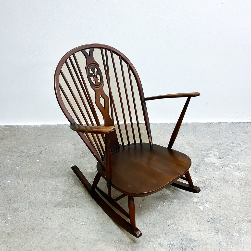 Mid Century 'Prince Of Wales' Back Windsor Beech & Elm Rocking Chair By Ercol c1960