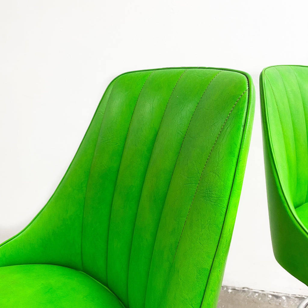Pair Of Mid Century Green Vinyl Bar Stools