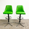 Pair Of Mid Century Green Vinyl Bar Stools