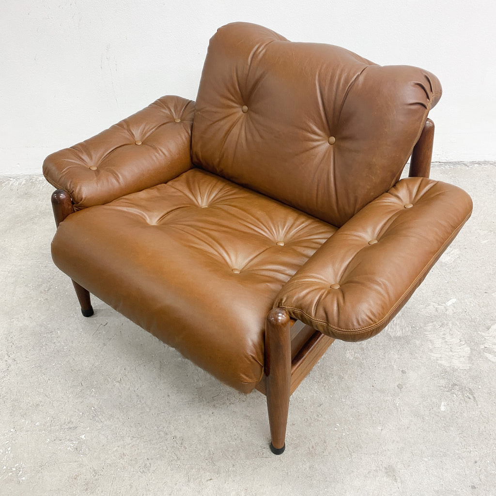 Mid Century Brazilian Rosewood And Leather Armchair and Footstool