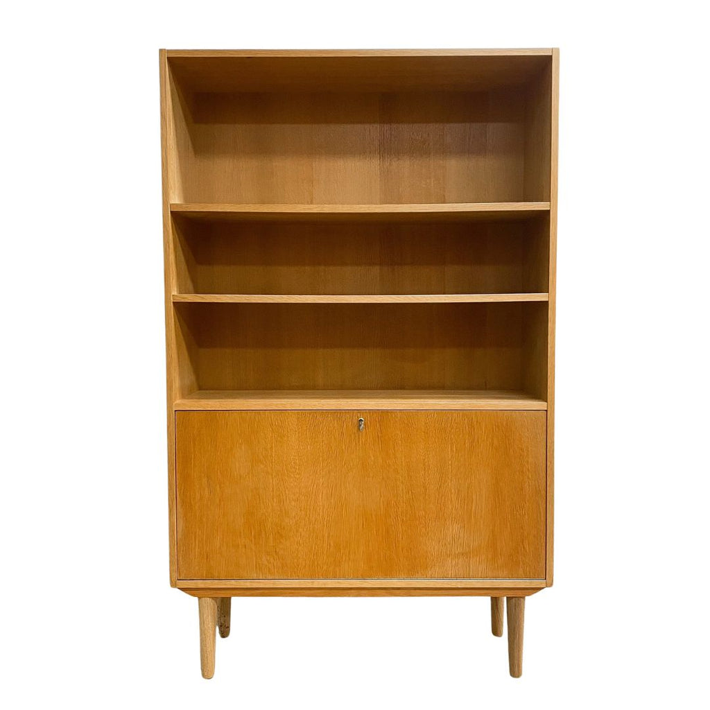 Mid Century Danish Bookshelf With Flap Down Cabinet