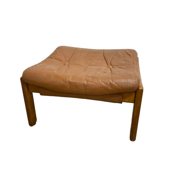 Mid Century Foot Stool With Leather Upholstery