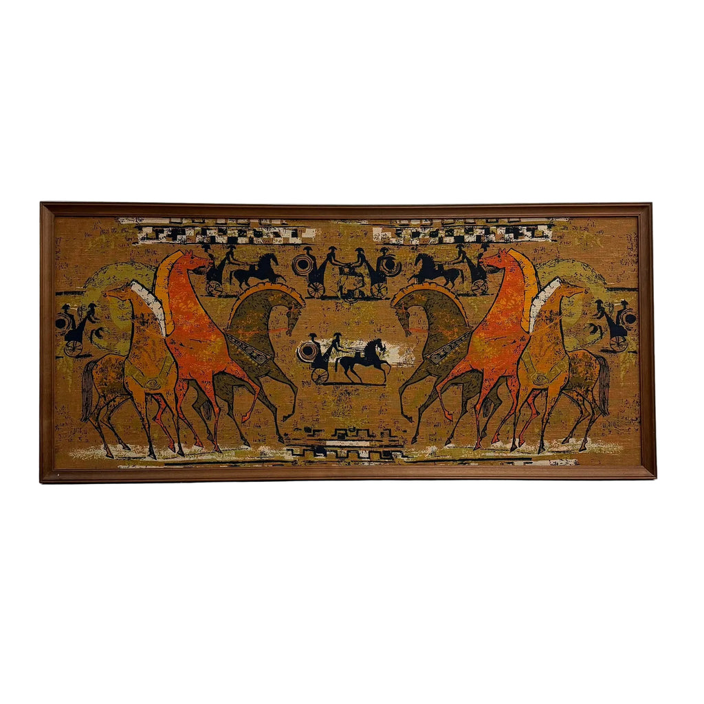 Mid Century Framed Etruscan Print On Fabric