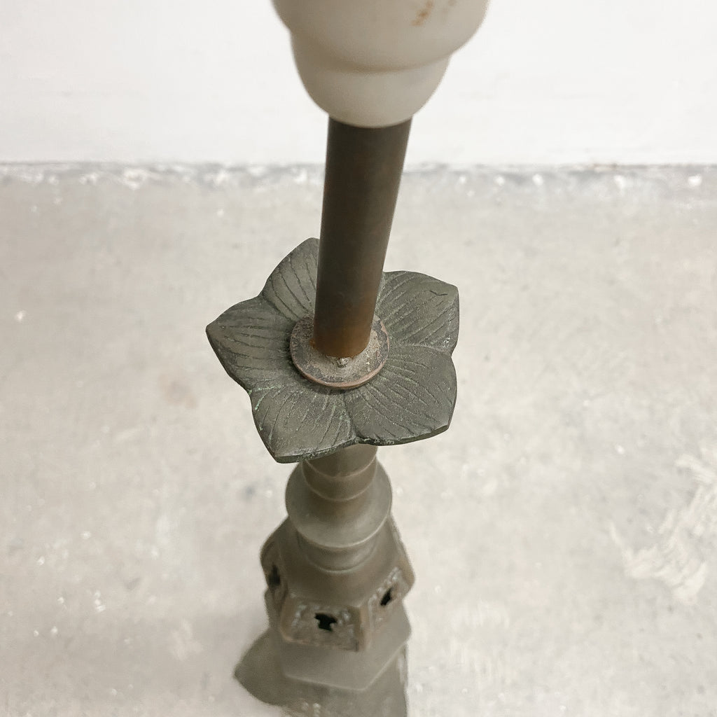 Mid Century Large Ornate Brass Table Lamp With Shade