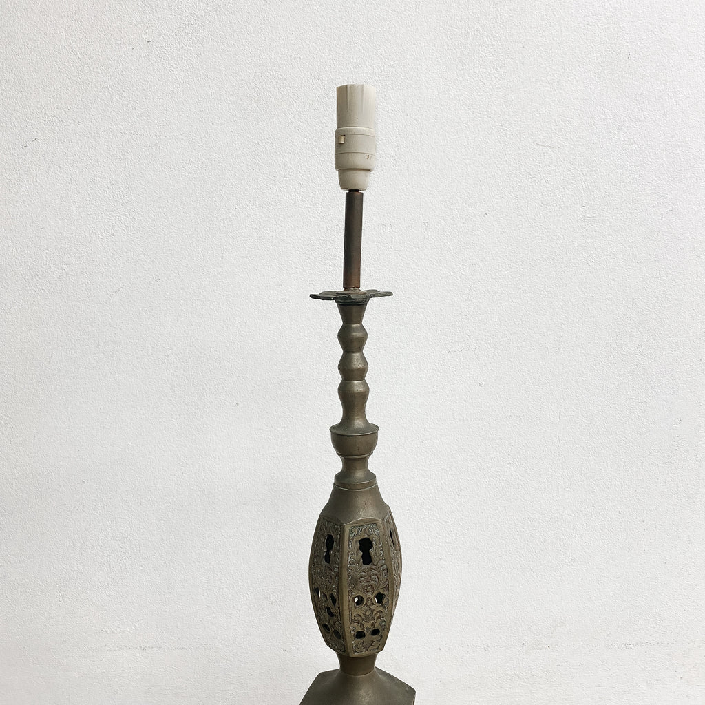 Mid Century Large Ornate Brass Table Lamp With Shade