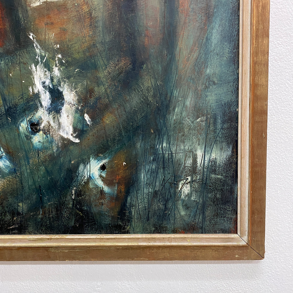 Mid Century Oil On Board Portrait Painting Of Two Figures