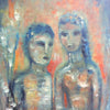 Mid Century Oil On Board Portrait Painting Of Two Figures