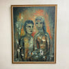 Mid Century Oil On Board Portrait Painting Of Two Figures
