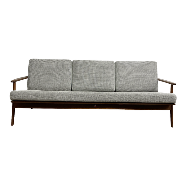 Mid Century Parker Three Seater Rattan Back Grey Lounge Sofa