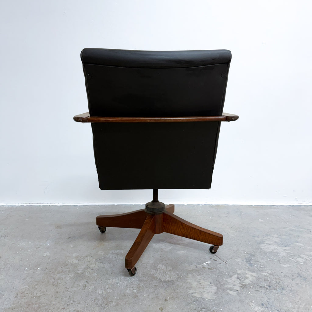 Mid Century Swivel Black Leather Desk Chair