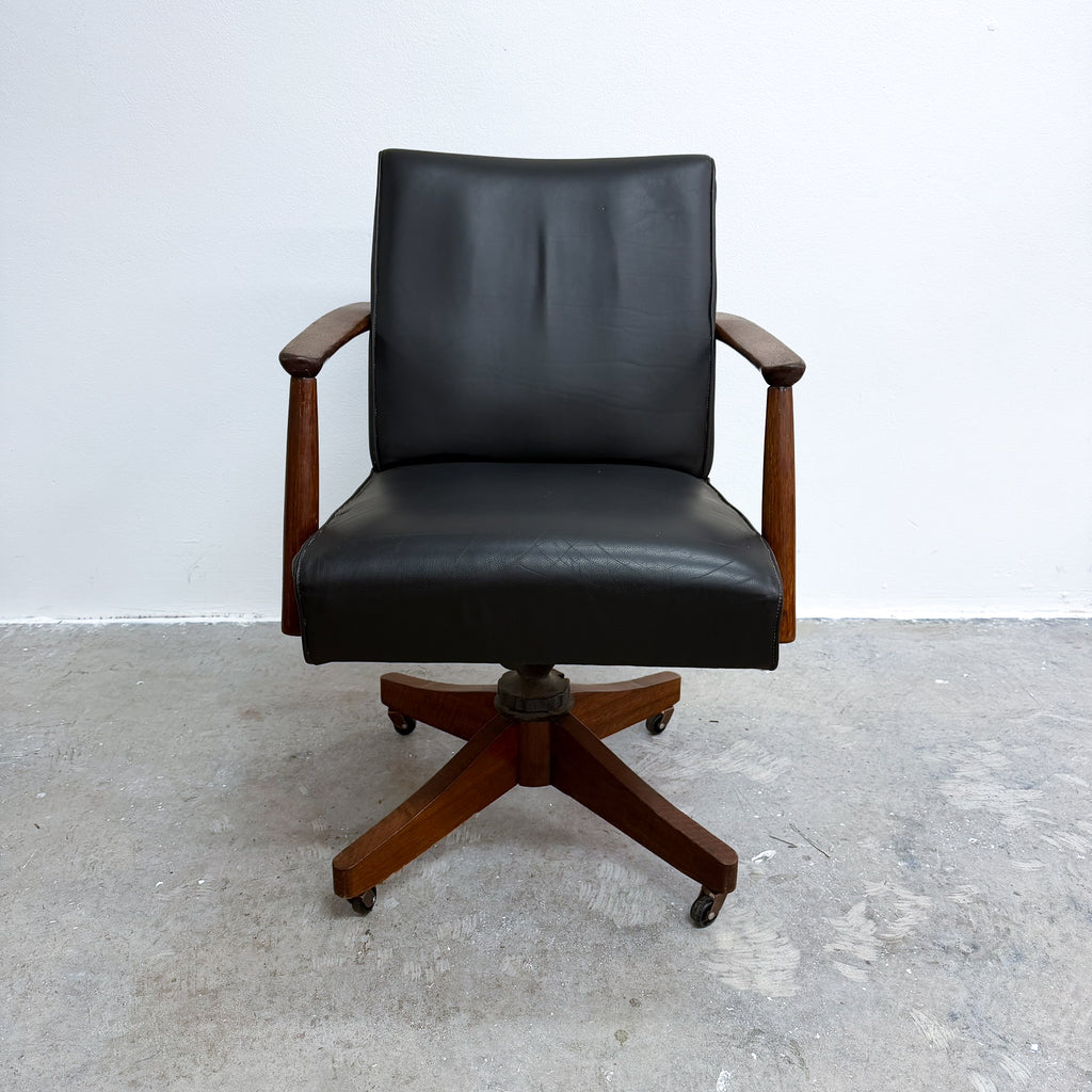 Mid Century Swivel Black Leather Desk Chair