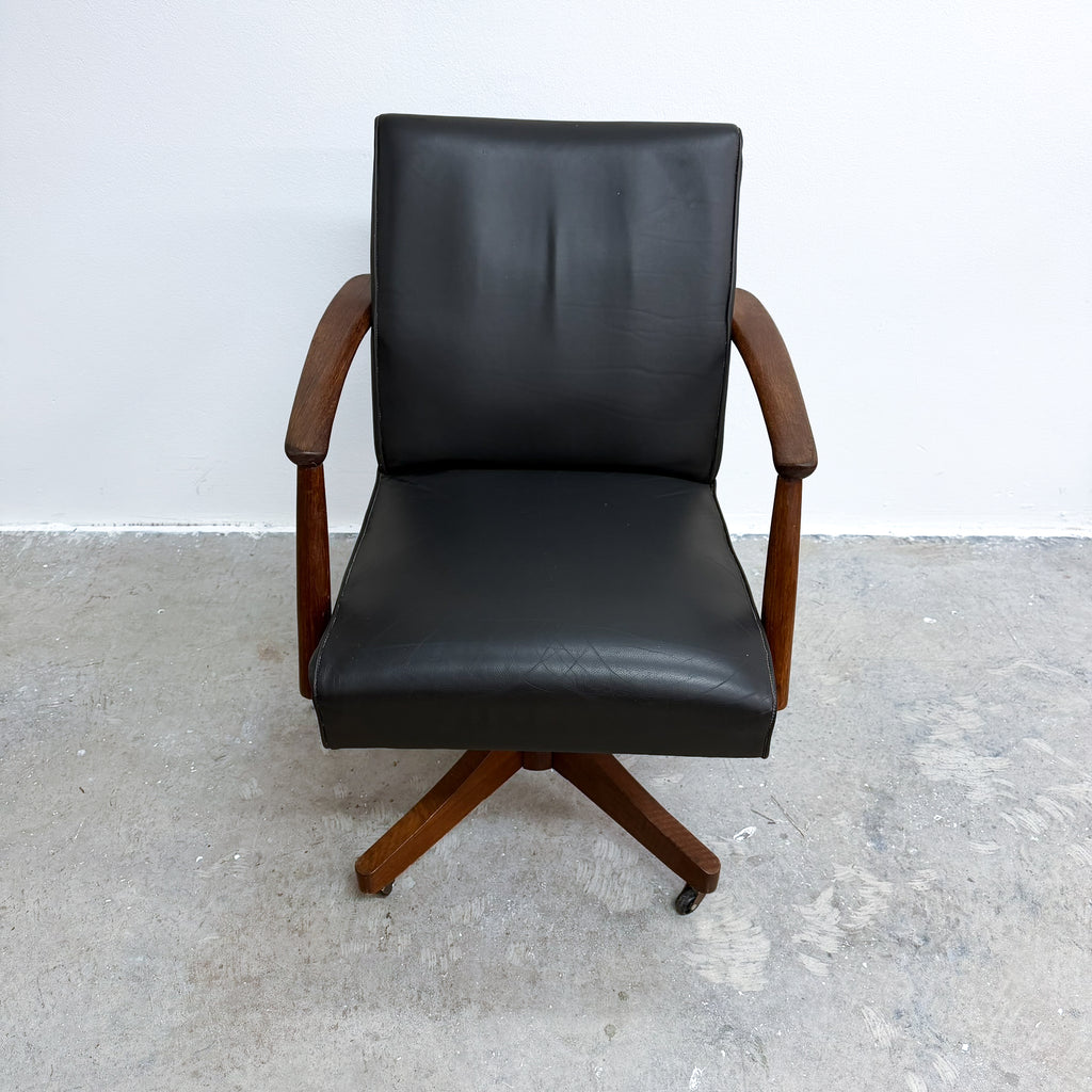 Mid Century Swivel Black Leather Desk Chair