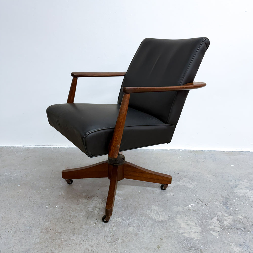 Mid Century Swivel Black Leather Desk Chair