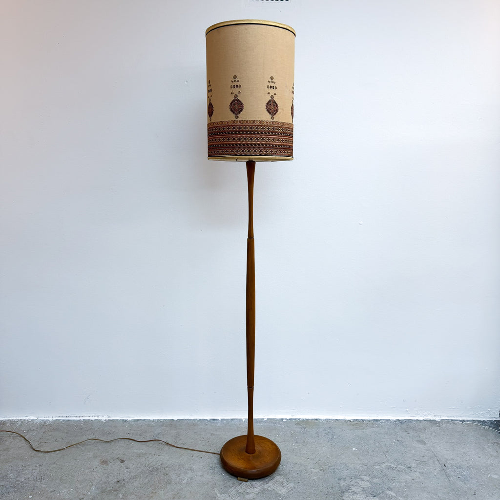 Mid Century Teak Floor Lamp With Original Shade 1950s
