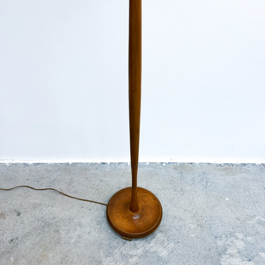 Mid Century Teak Floor Lamp With Original Shade 1950s