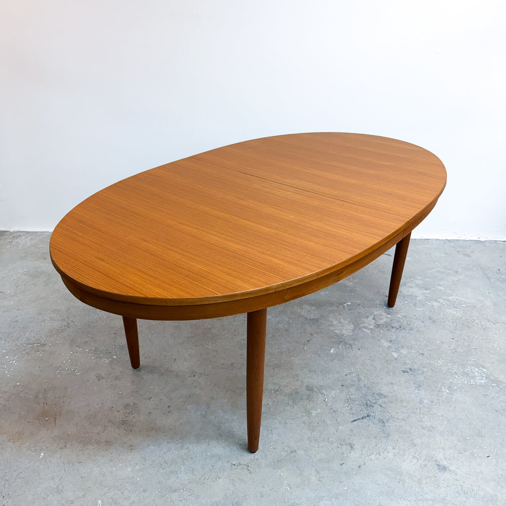 Mid Century Teak Oval Extension Dining Table - Restored