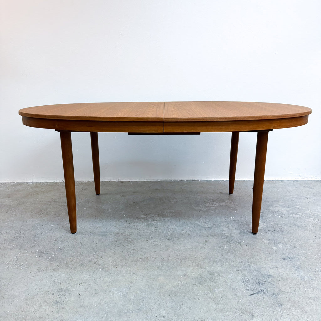 Mid Century Teak Oval Extension Dining Table - Restored