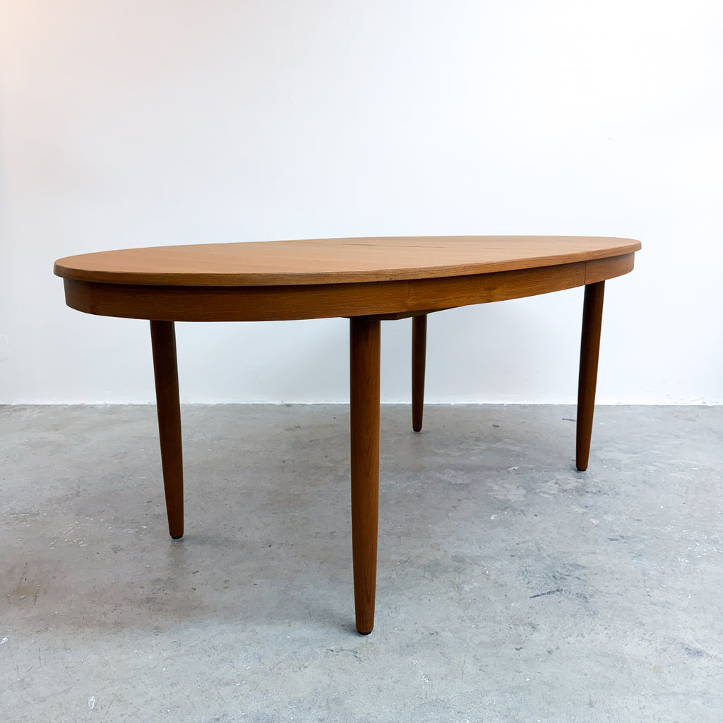 Mid Century Teak Oval Extension Dining Table - Restored