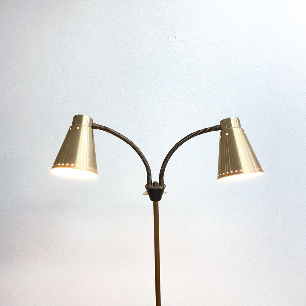 Mid century 50 60s  Twin Light Gooseneck Floor Lamp With Side Table
