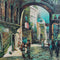 Mid Century Italian Streetscape Oil Painting