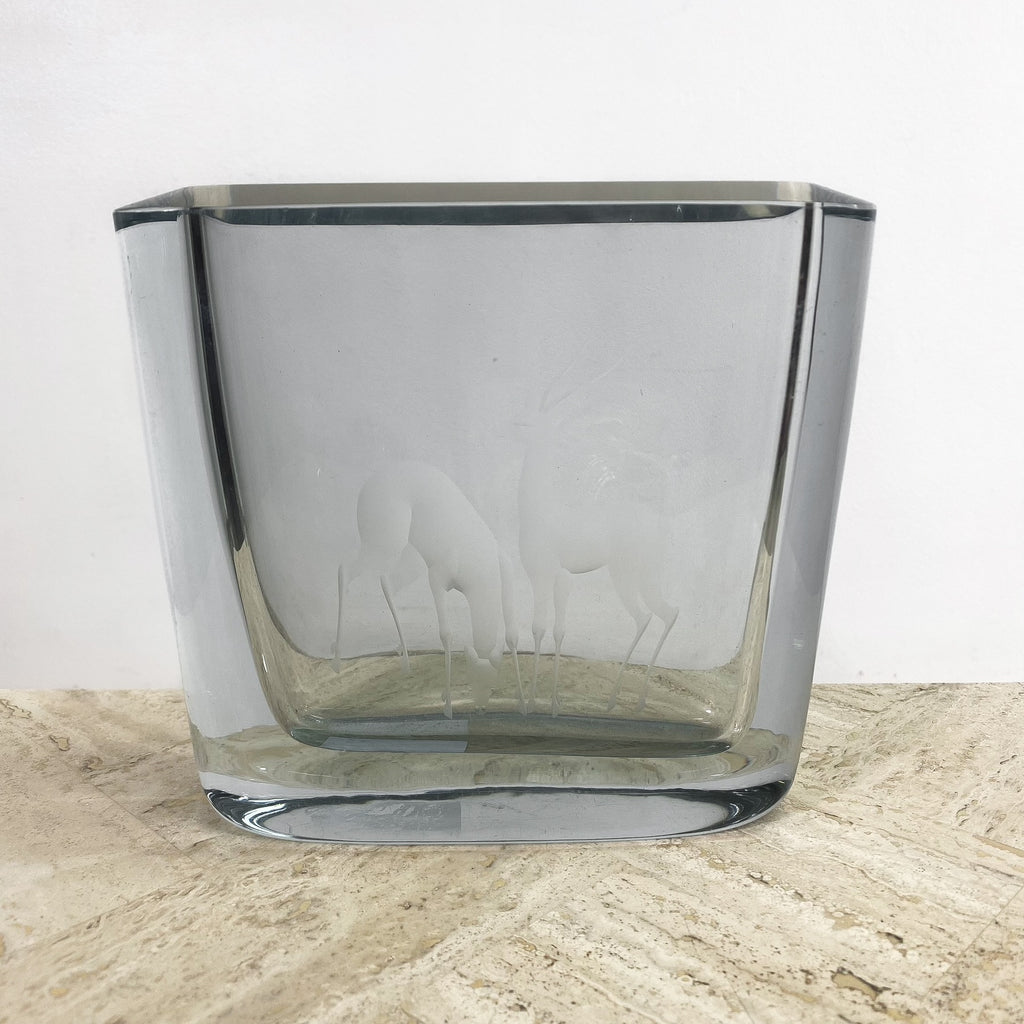 Mid Century Swedish Strombergshyttan Art Glass Etched Crystal Vase