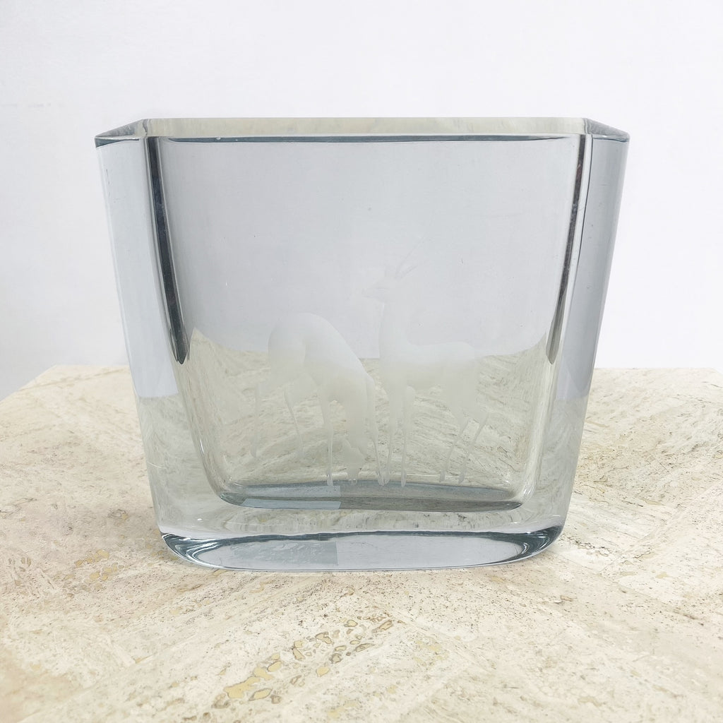Mid Century Swedish Strombergshyttan Art Glass Etched Crystal Vase