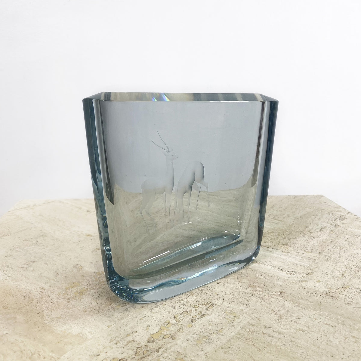 Mid Century Swedish Strombergshyttan Art Glass Etched Crystal Vase
