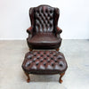 Moran Chesterfield Leather Wingback Armchair With Footstool