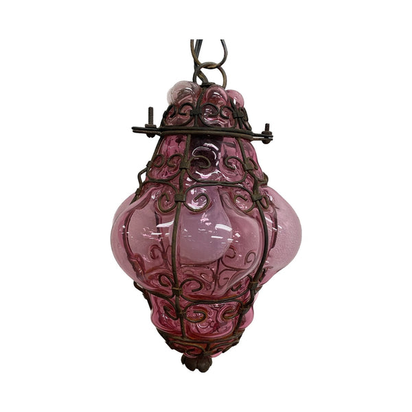 Vintage Purple Murano Venetian Glass Caged Lantern Ceiling Light