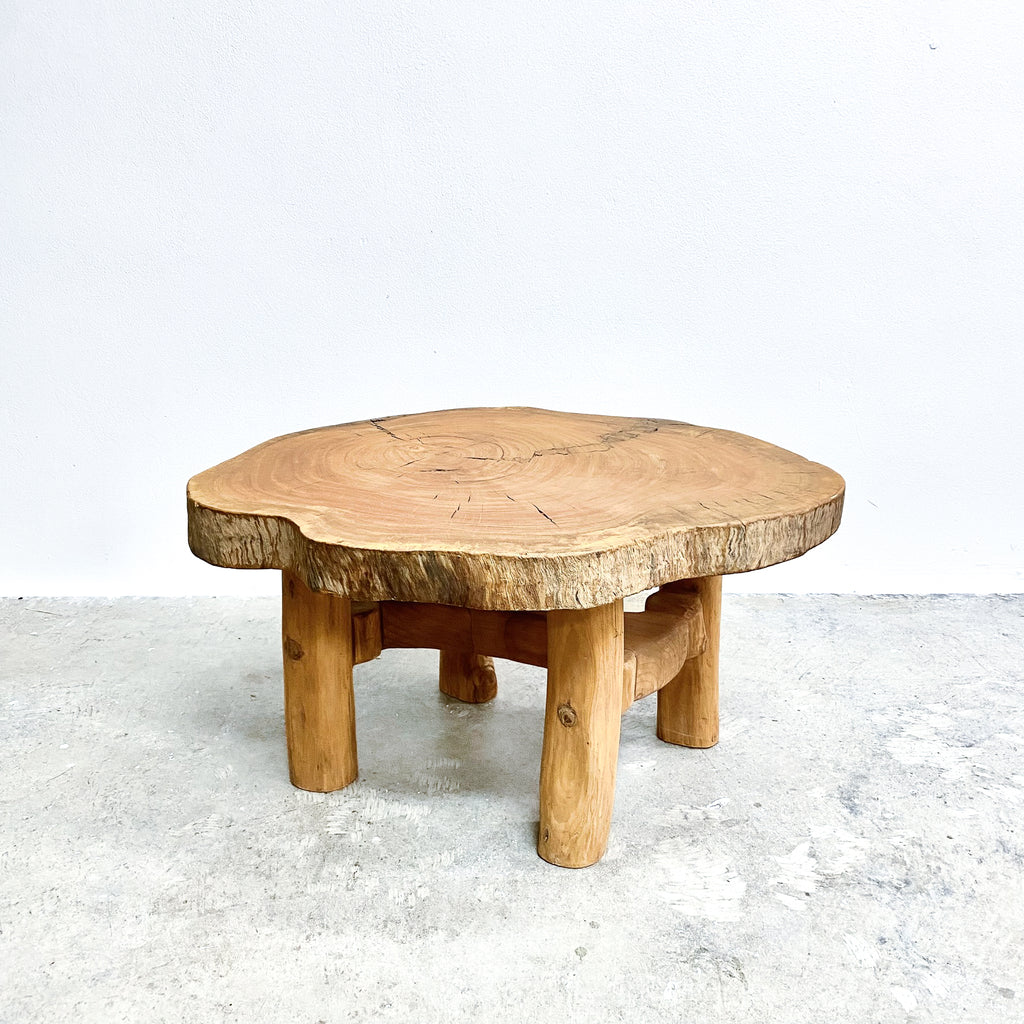 Organic Live Edge Slab Top Coffee Table With Under Shelf
