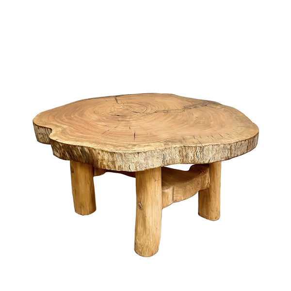 Organic Live Edge Slab Top Coffee Table With Under Shelf