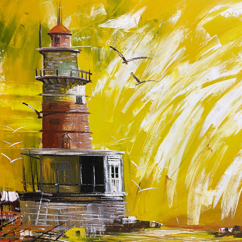 Original Mid Century Lee Reynolds ''Lighthouse''  Impressionist Oil Painting