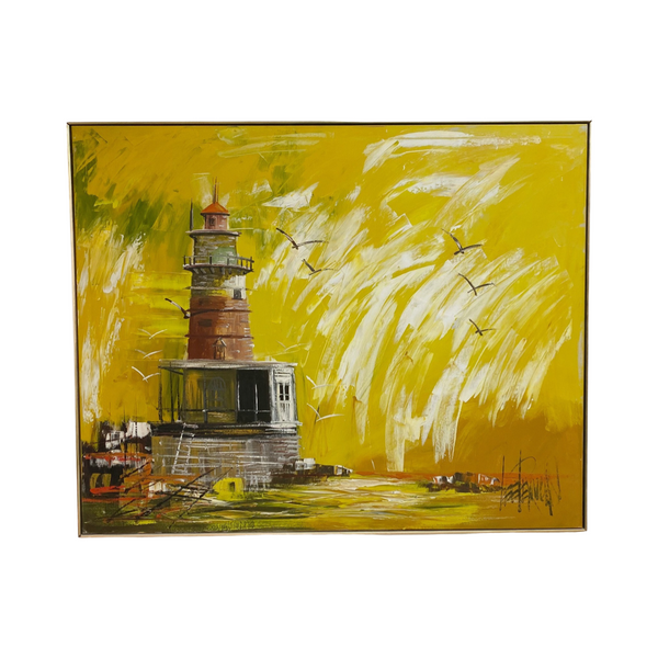 Original Mid Century Lee Reynolds ''Lighthouse''  Impressionist Oil Painting