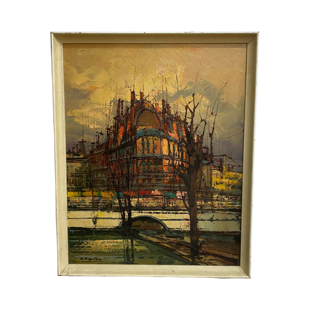 Original Mid Century Oil Painting Of Parisian Cityscape