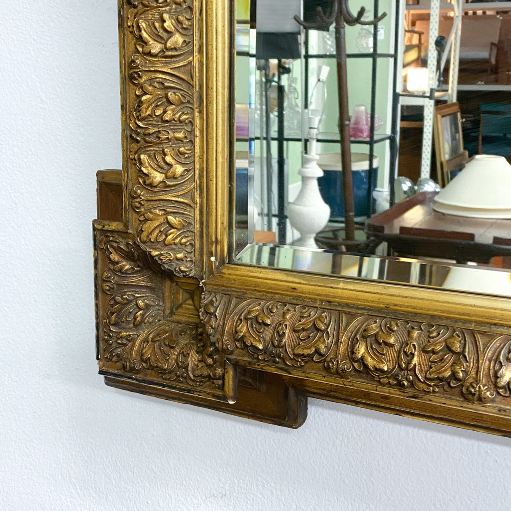 Ornate 19th Century Gilt Framed Bevel Edge Mirror with Outset Box Corners