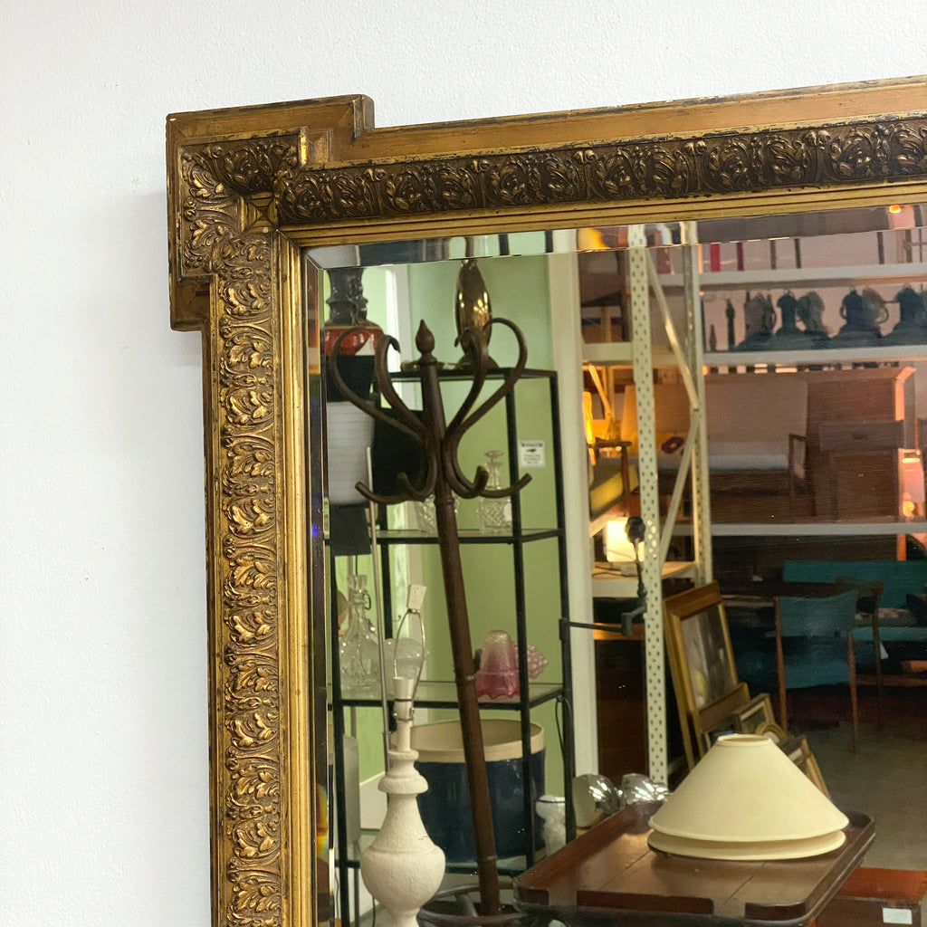 Ornate 19th Century Gilt Framed Bevel Edge Mirror with Outset Box Corners