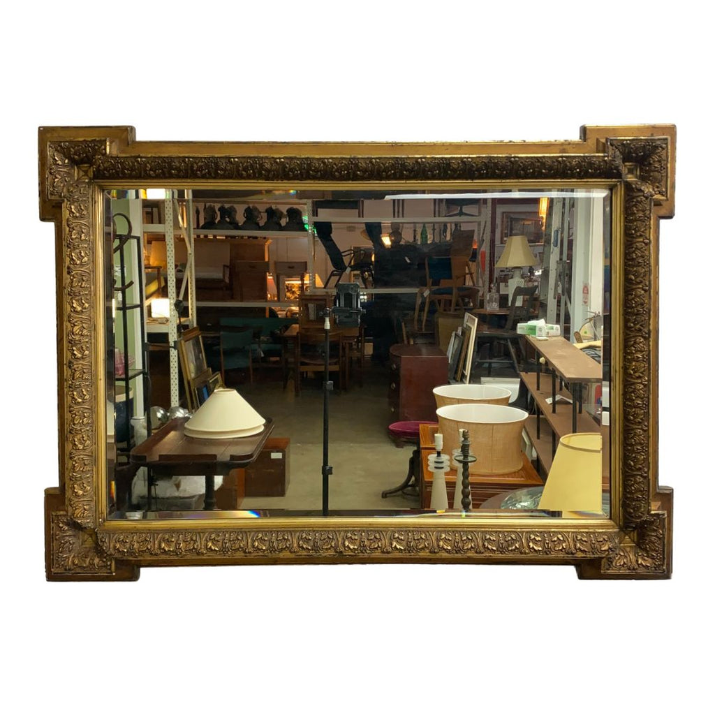 Ornate 19th Century Gilt Framed Bevel Edge Mirror with Outset Box Corners