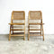 Pair Mid Century Folding Timber & Rattan Dining Chairs.