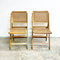 Pair Mid Century Folding Timber & Rattan Dining Chairs.