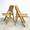 Pair Mid Century Folding Timber & Rattan Dining Chairs.