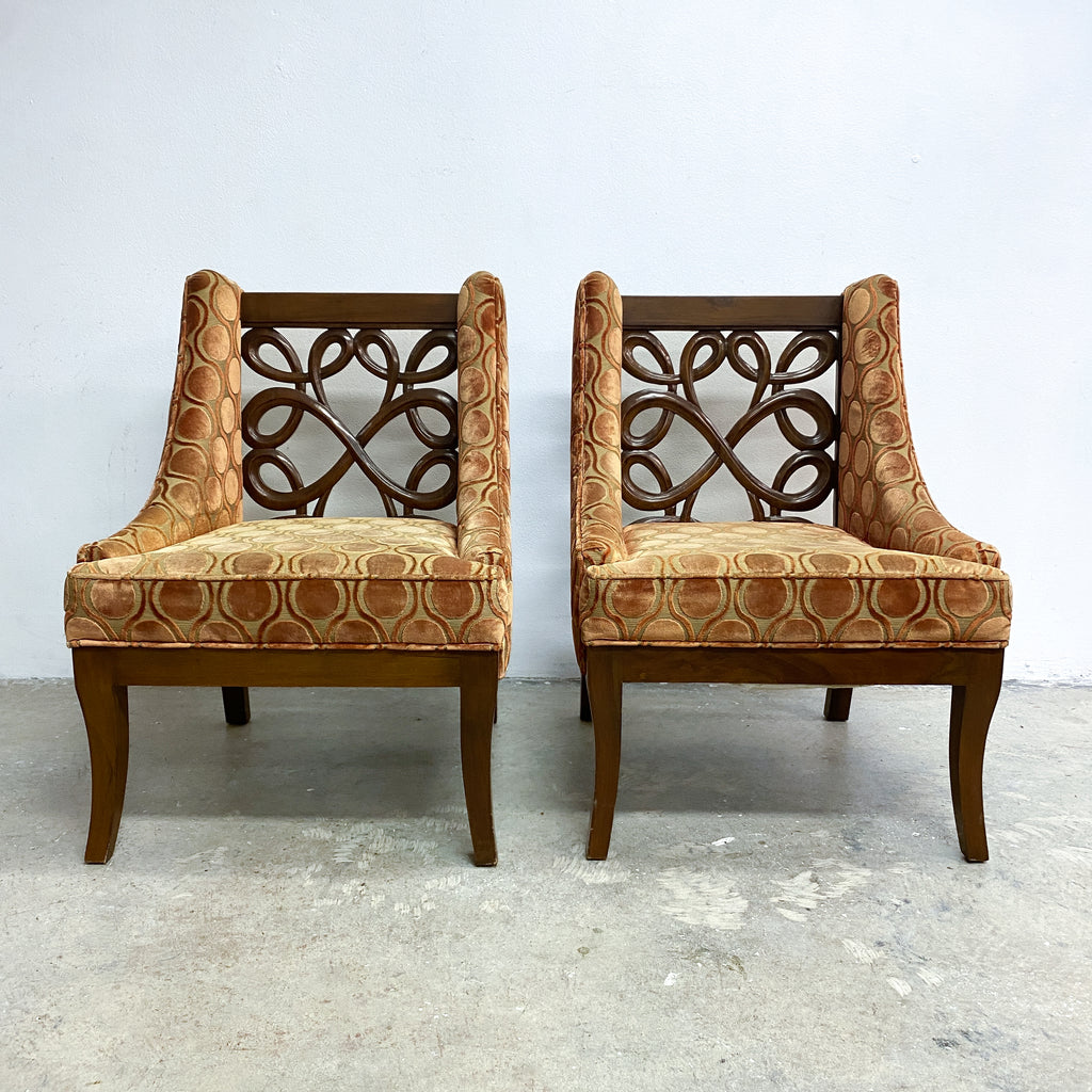Pair Of 1960s Carved Open Back Lounge Or Occasional Armchairs